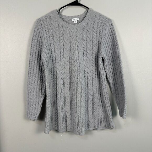 J. Jill Chenille Cable Knit Sweater Grey Size Medium Pullover Crewneck - Picture 1 of 5